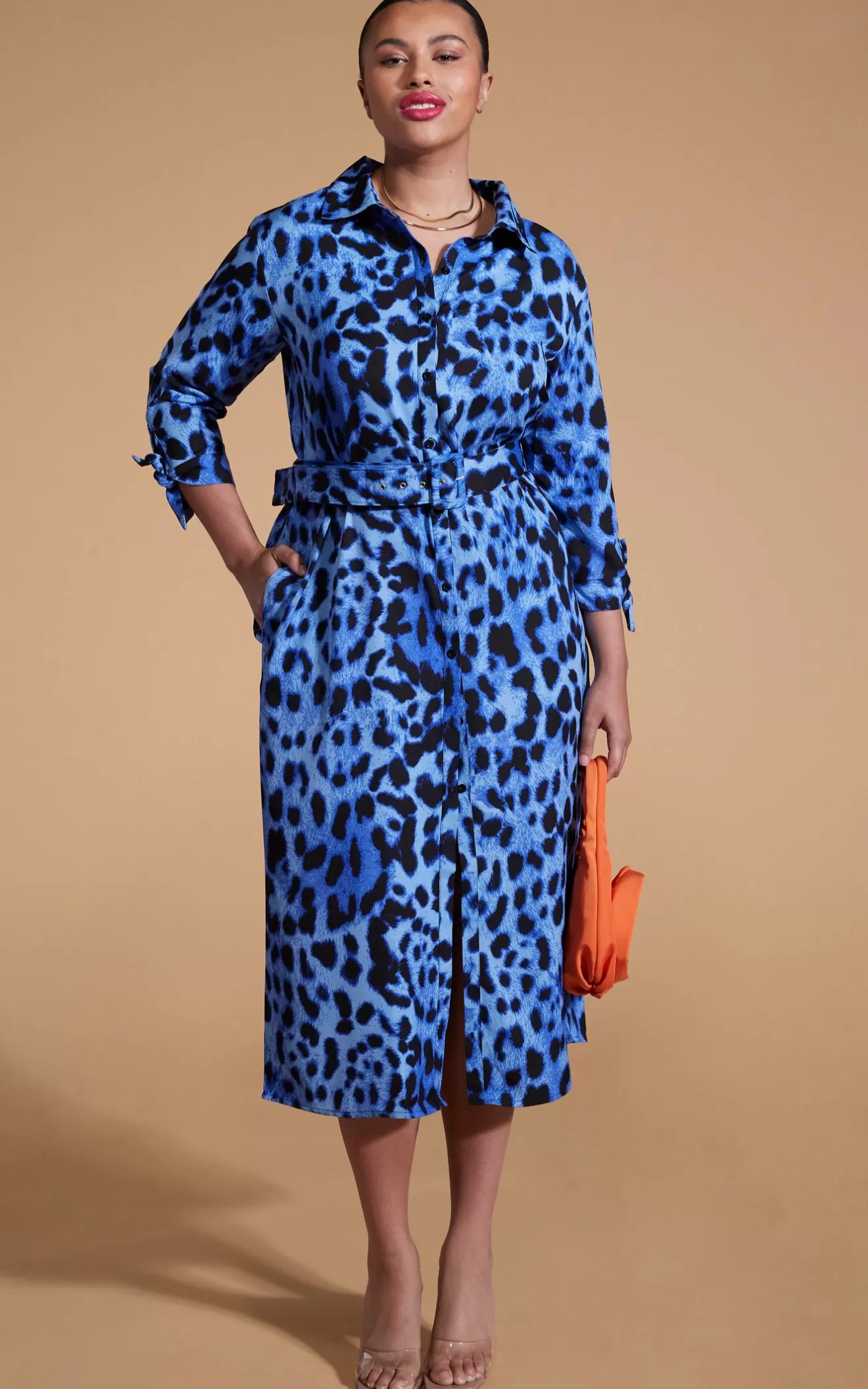 Dancing Leopard Dresses With Pockets | Shirt Dresses-Alva Midi Shirt Dress In Bright Blue Leopard