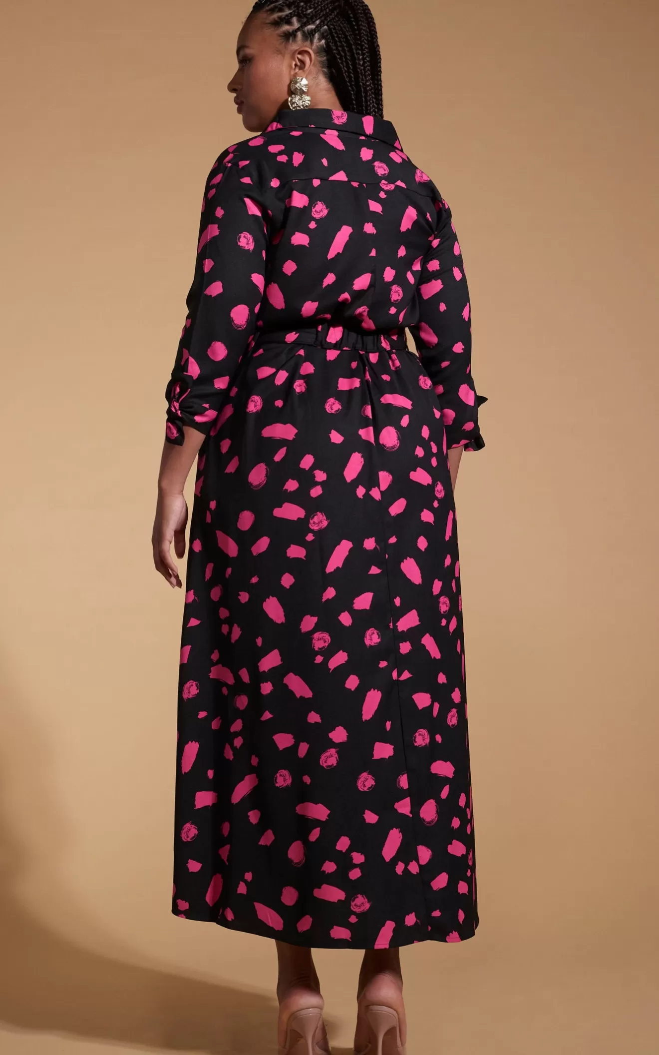 Dancing Leopard Nursing Dresses | Dresses With Pockets-Dove Dress In Abstract Dot Pink On Black- Extended Sizing