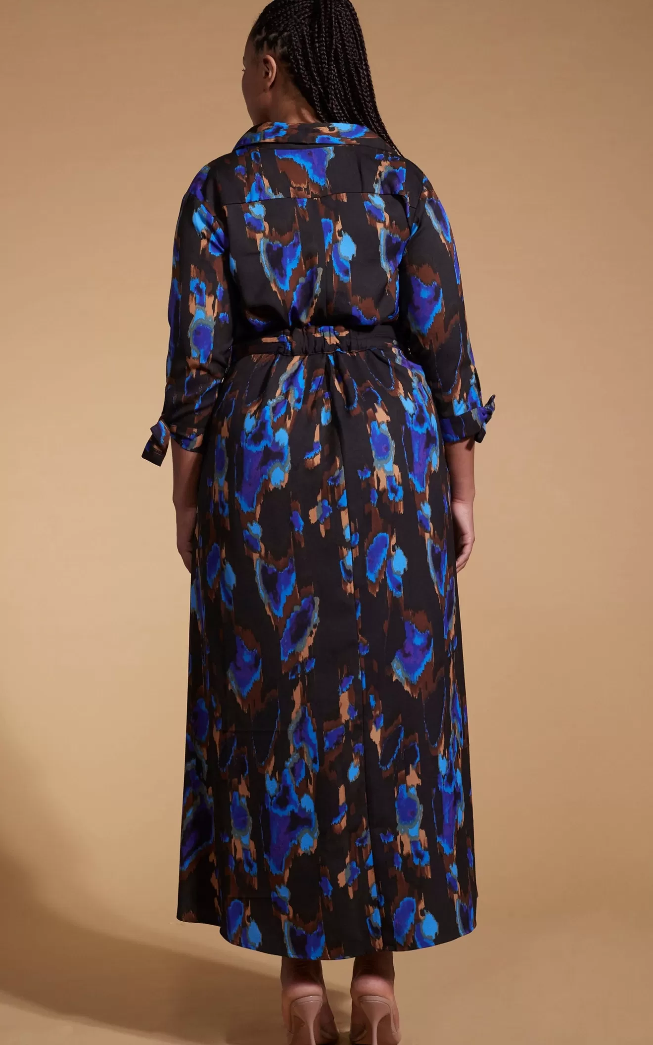 Dancing Leopard Nursing Dresses | Dresses With Pockets-Dove Dress In Camo Abstract Blue On Black- Extended Sizing