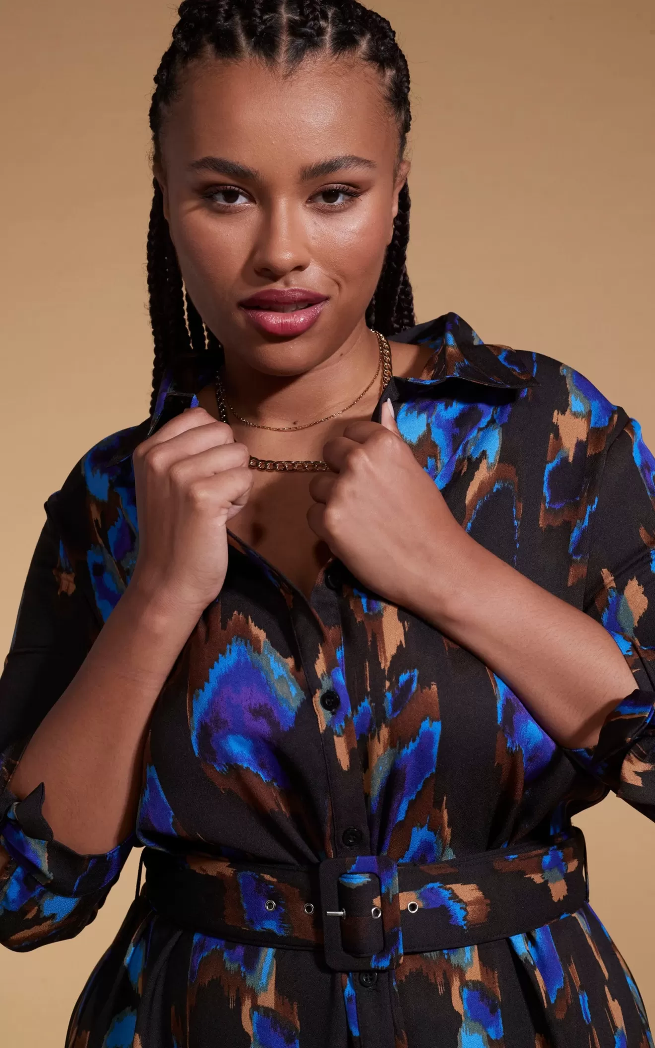 Dancing Leopard Nursing Dresses | Dresses With Pockets-Dove Dress In Camo Abstract Blue On Black- Extended Sizing