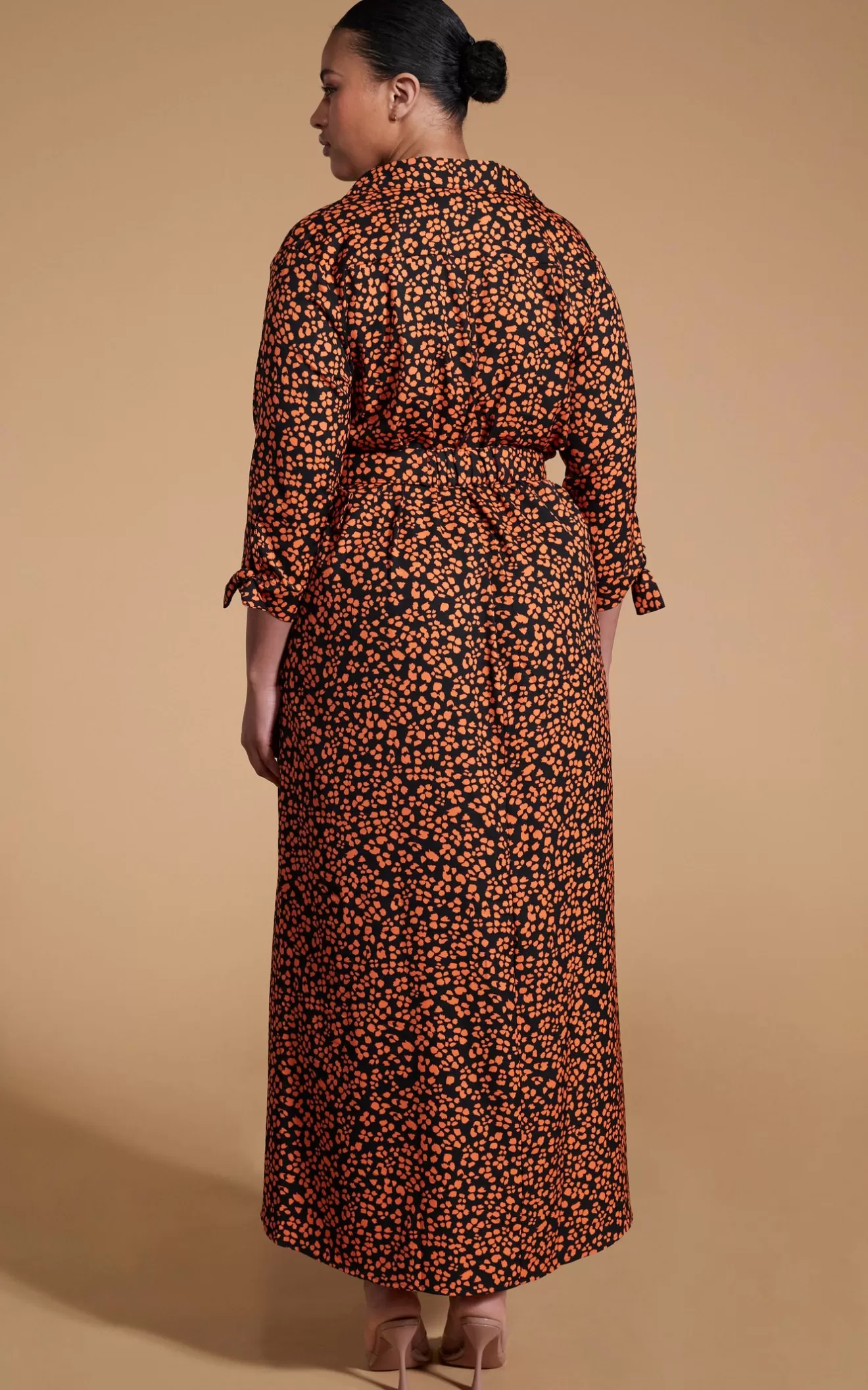 Dancing Leopard Nursing Dresses | Shirt Dresses-Dove Dress In Orange On Black Leopard - Extended Sizing