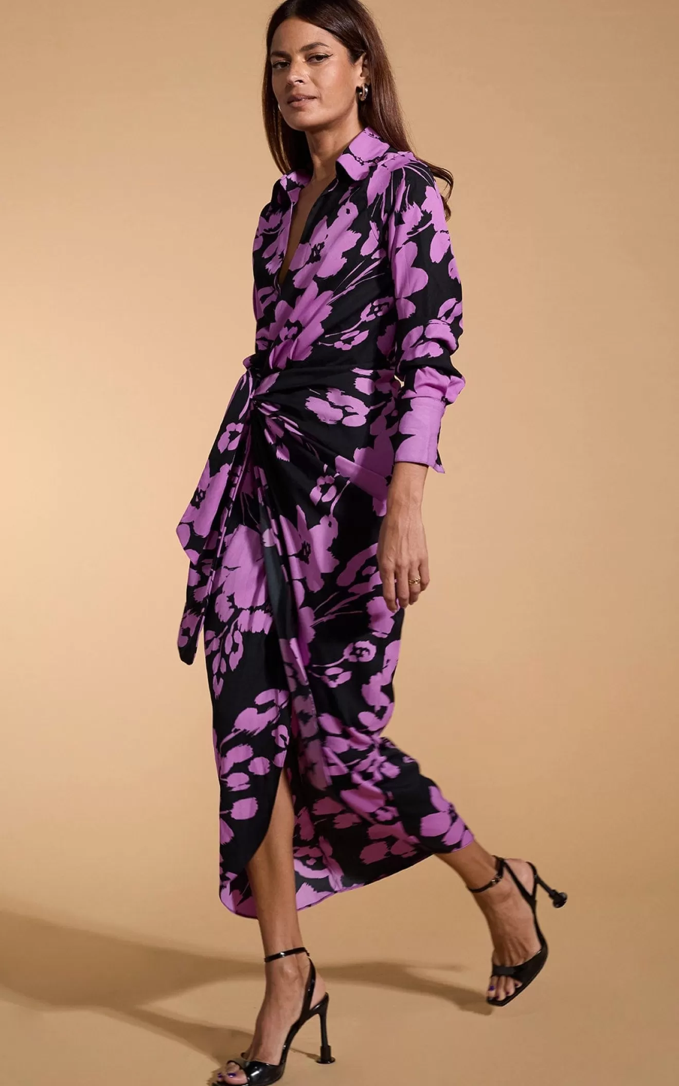 Dancing Leopard Wedding Guest Dresses | Nursing Dresses-Frankie Wrap Dress In Lilac On Black Floral