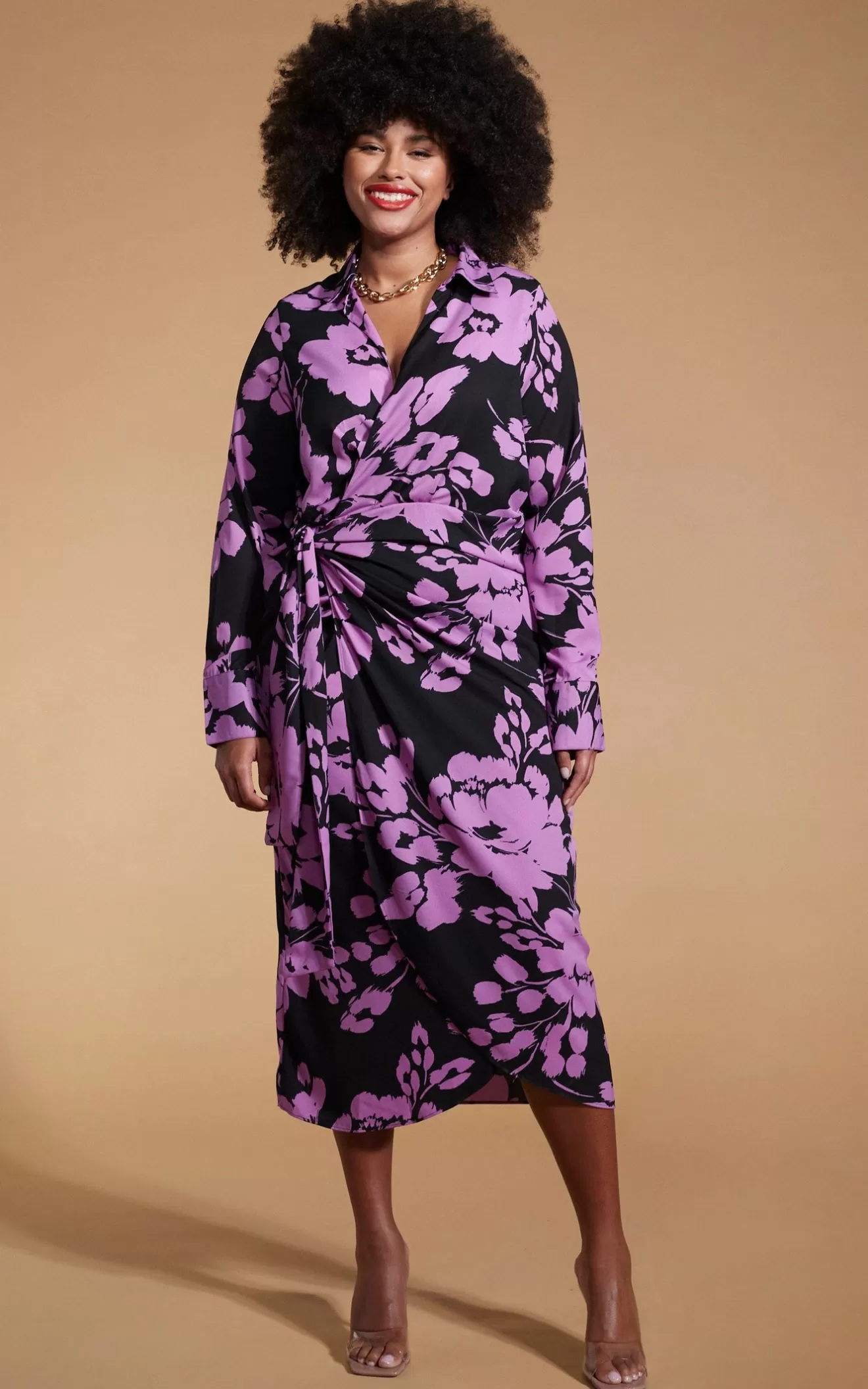 Dancing Leopard Nursing Dresses | Wrap Dresses-Frankie Wrap Dress In Lilac On Black Floral - Extended Sizing