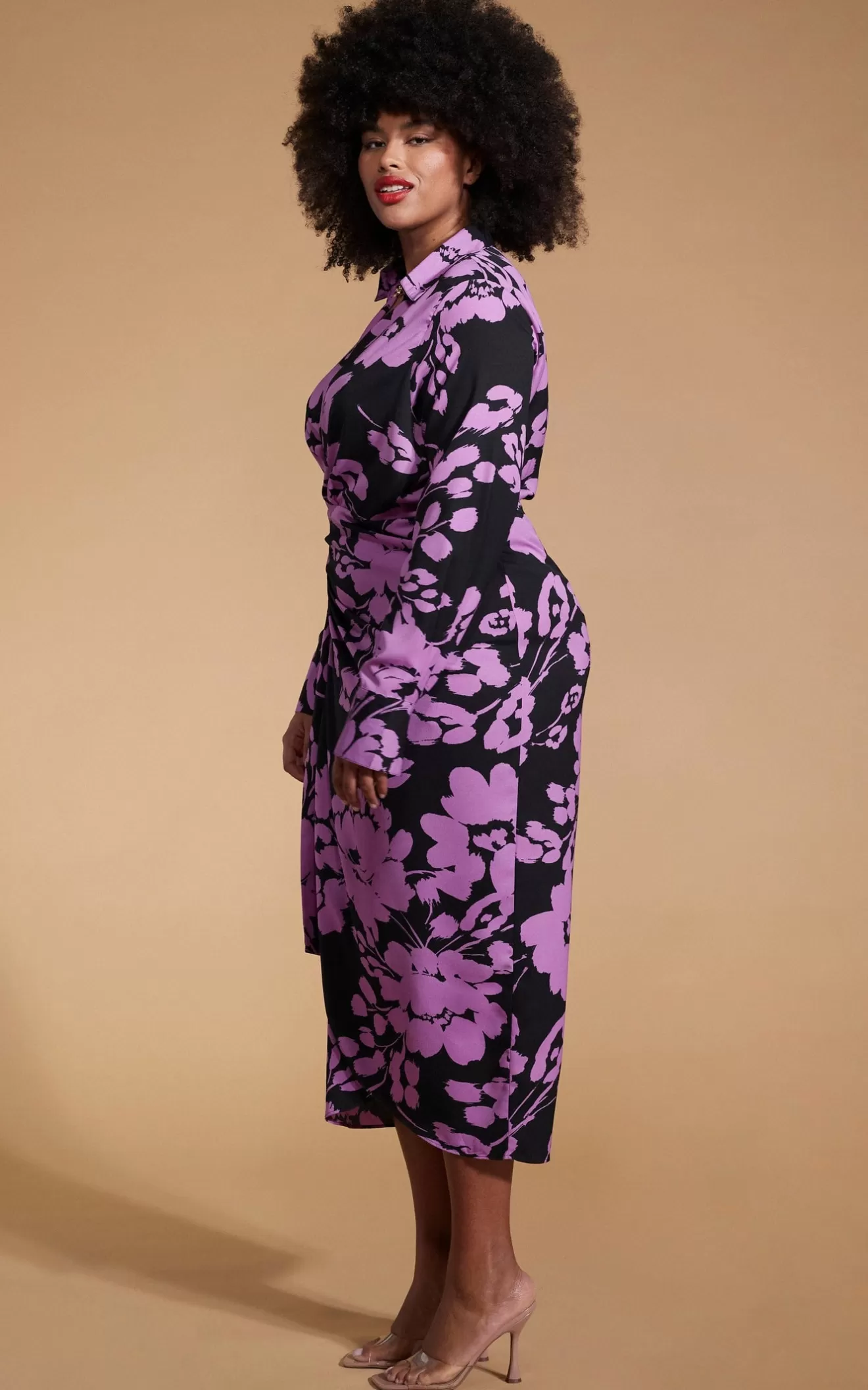 Dancing Leopard Nursing Dresses | Wrap Dresses-Frankie Wrap Dress In Lilac On Black Floral - Extended Sizing