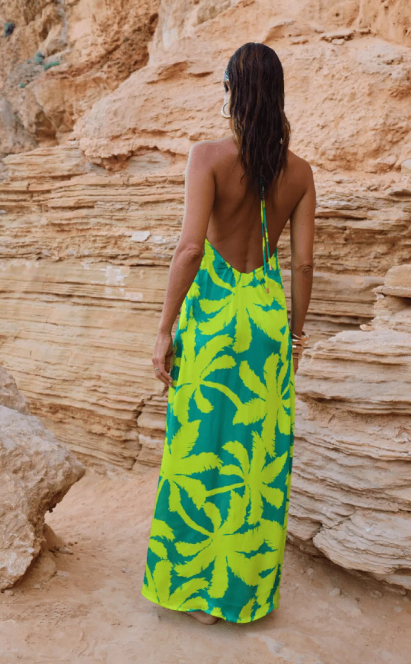 Dancing Leopard Summer Dresses | Strappy Dresses-HALO Lorenzo Maxi Dress In Lime Palm