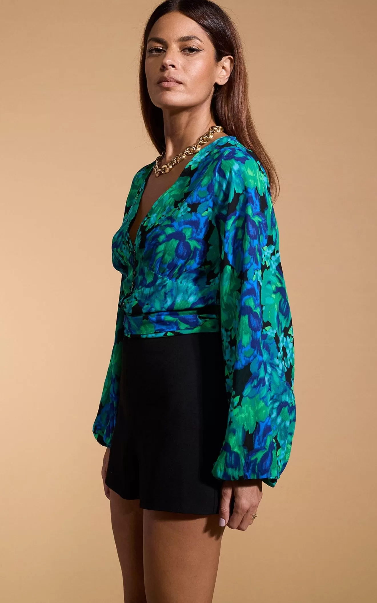 Dancing Leopard Tops & Shirts-Joanie Tie Top In Blue & Green Floral