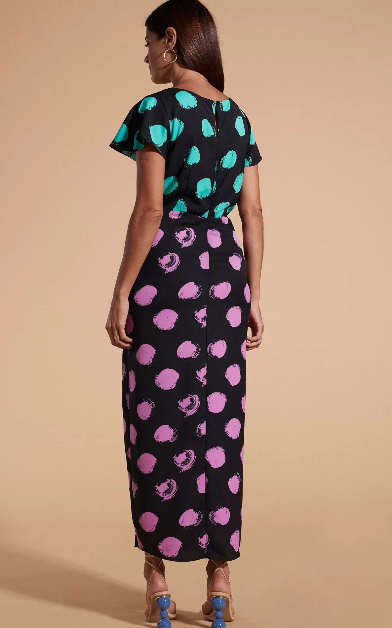 Dancing Leopard Summer Dresses | Wedding Guest Dresses-Lily Dress In Green On Black Dot & Pink On Black Dot