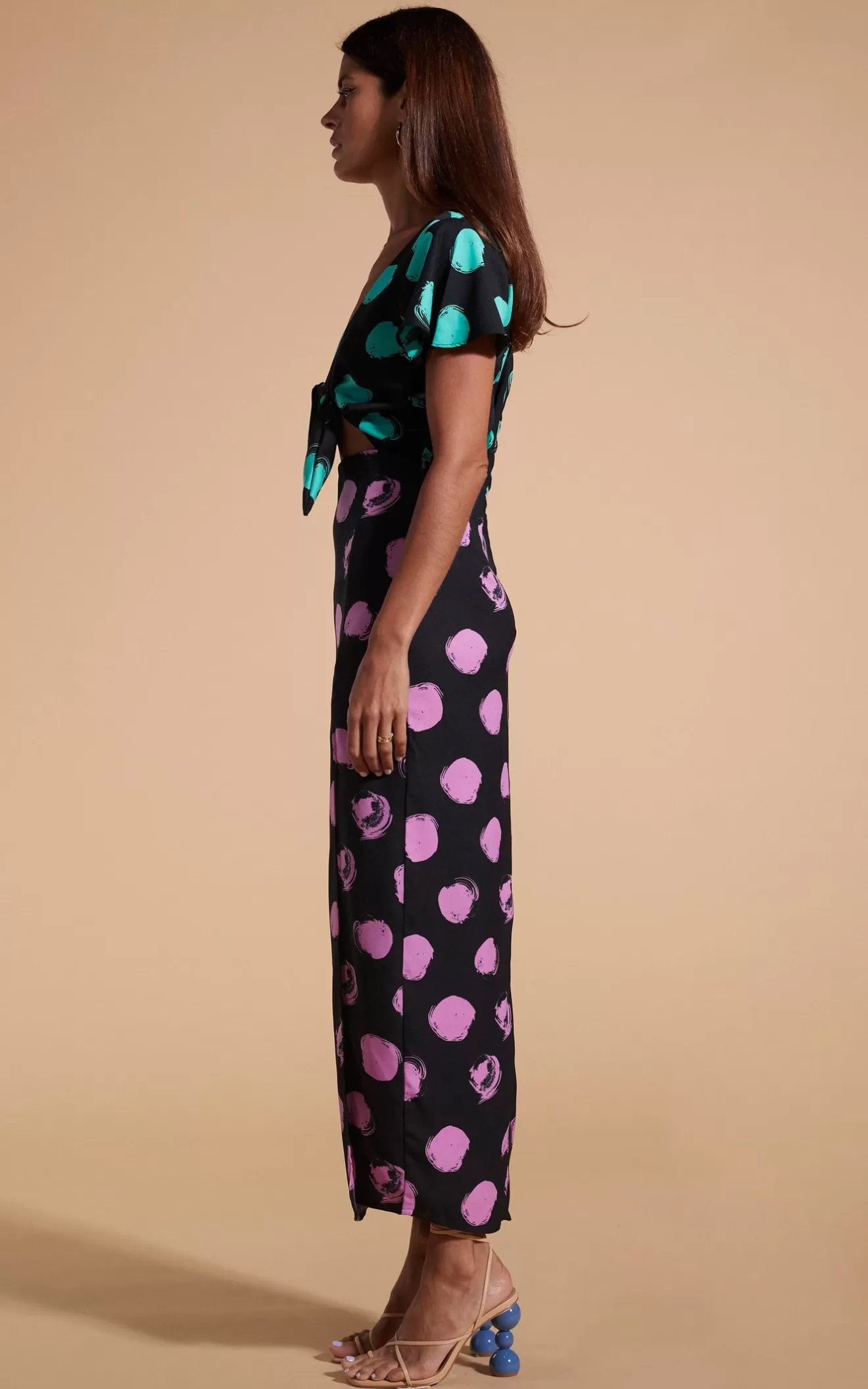 Dancing Leopard Summer Dresses | Wedding Guest Dresses-Lily Dress In Green On Black Dot & Pink On Black Dot