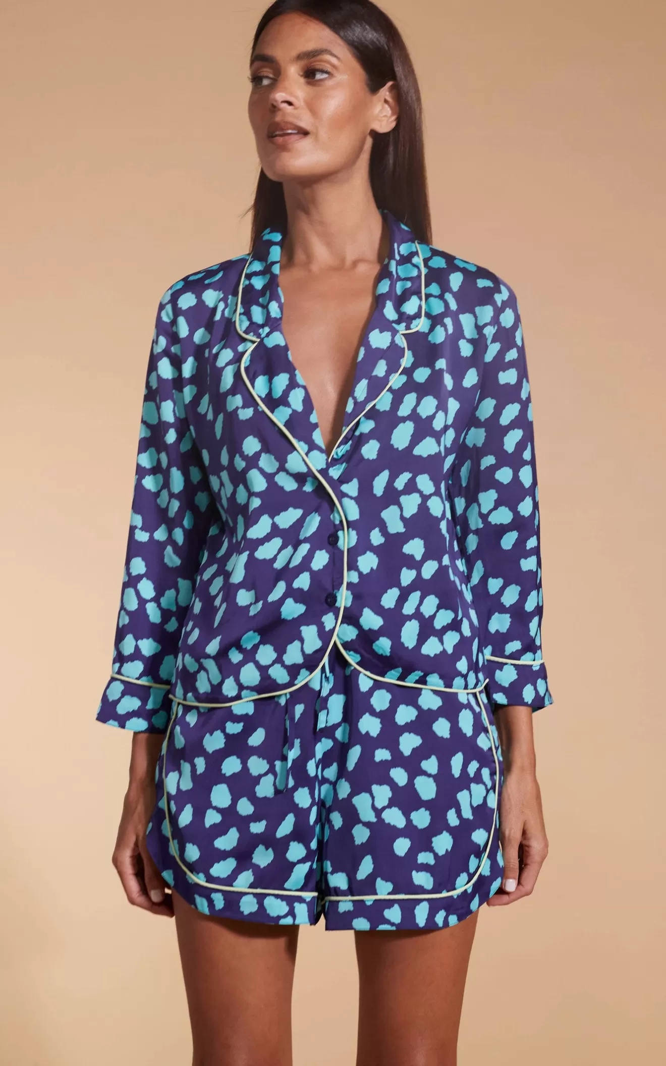 Dancing Leopard Pyjamas-Oona Shortie PJ Set In Ice Blue On Navy Cloud
