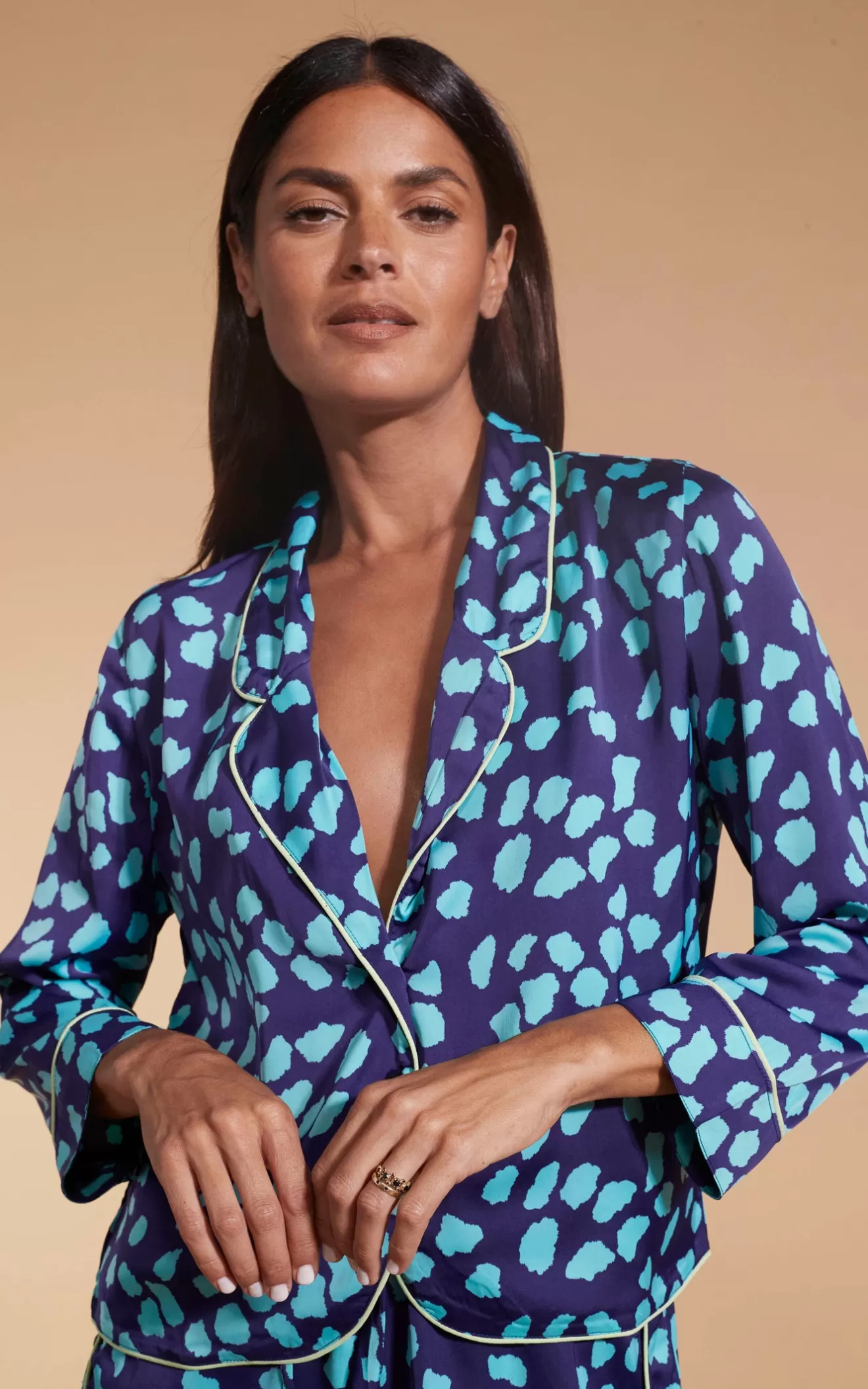 Dancing Leopard Pyjamas-Oona Shortie PJ Set In Ice Blue On Navy Cloud