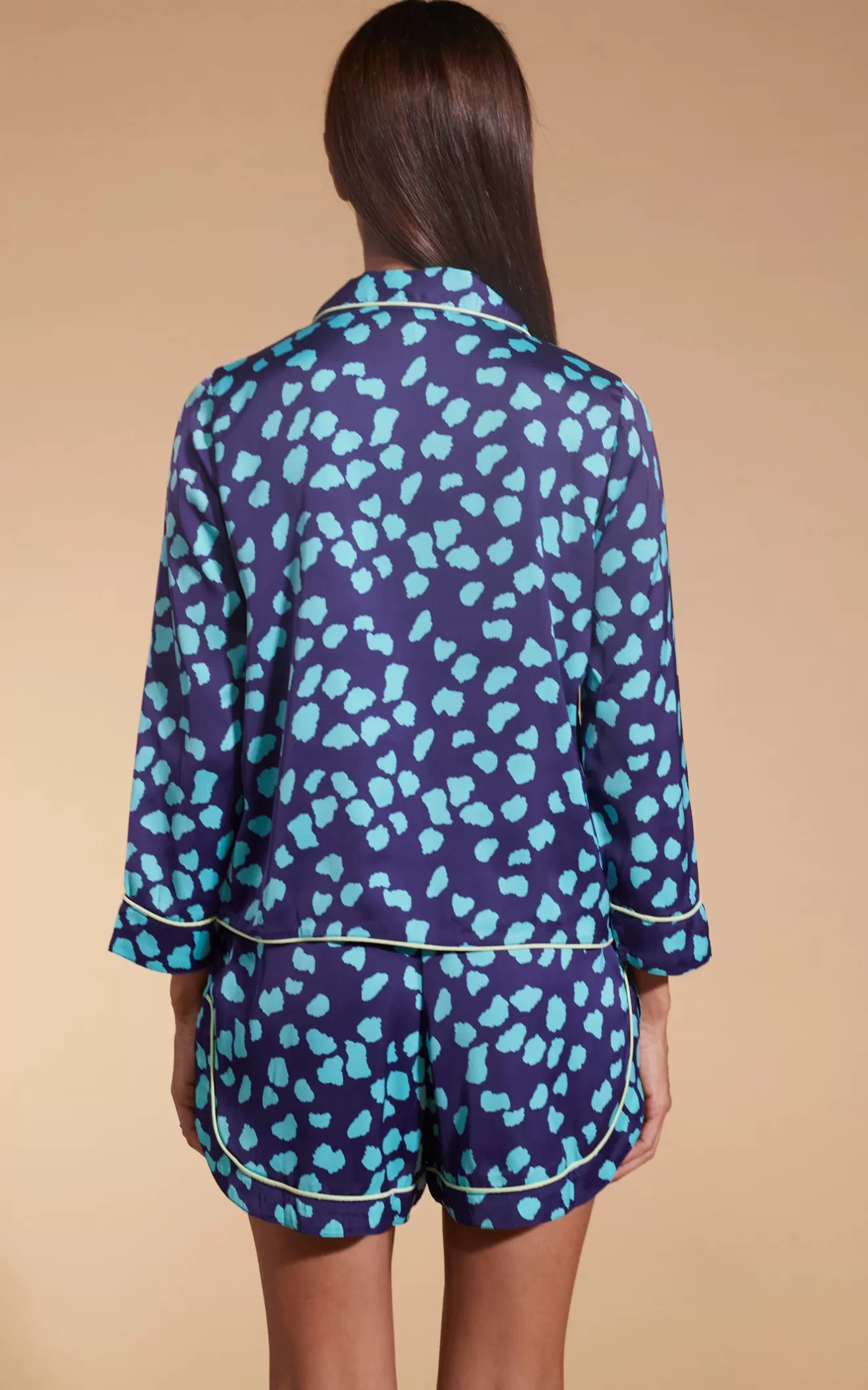 Dancing Leopard Pyjamas-Oona Shortie PJ Set In Ice Blue On Navy Cloud