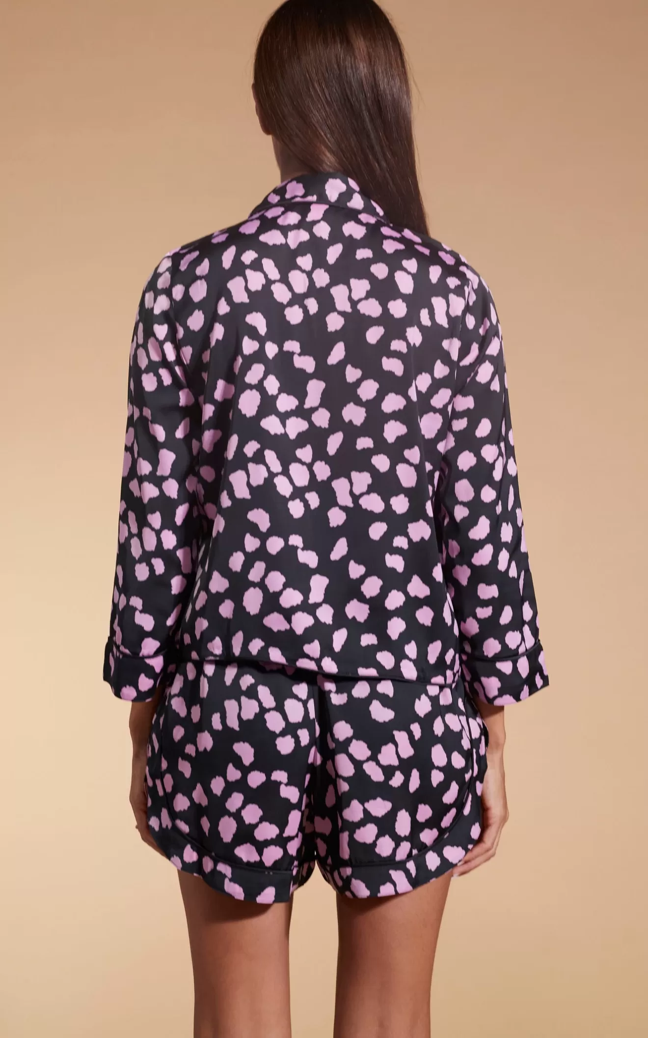 Dancing Leopard Pyjamas-Oona Shortie PJ Set In Pink On Black Cloud