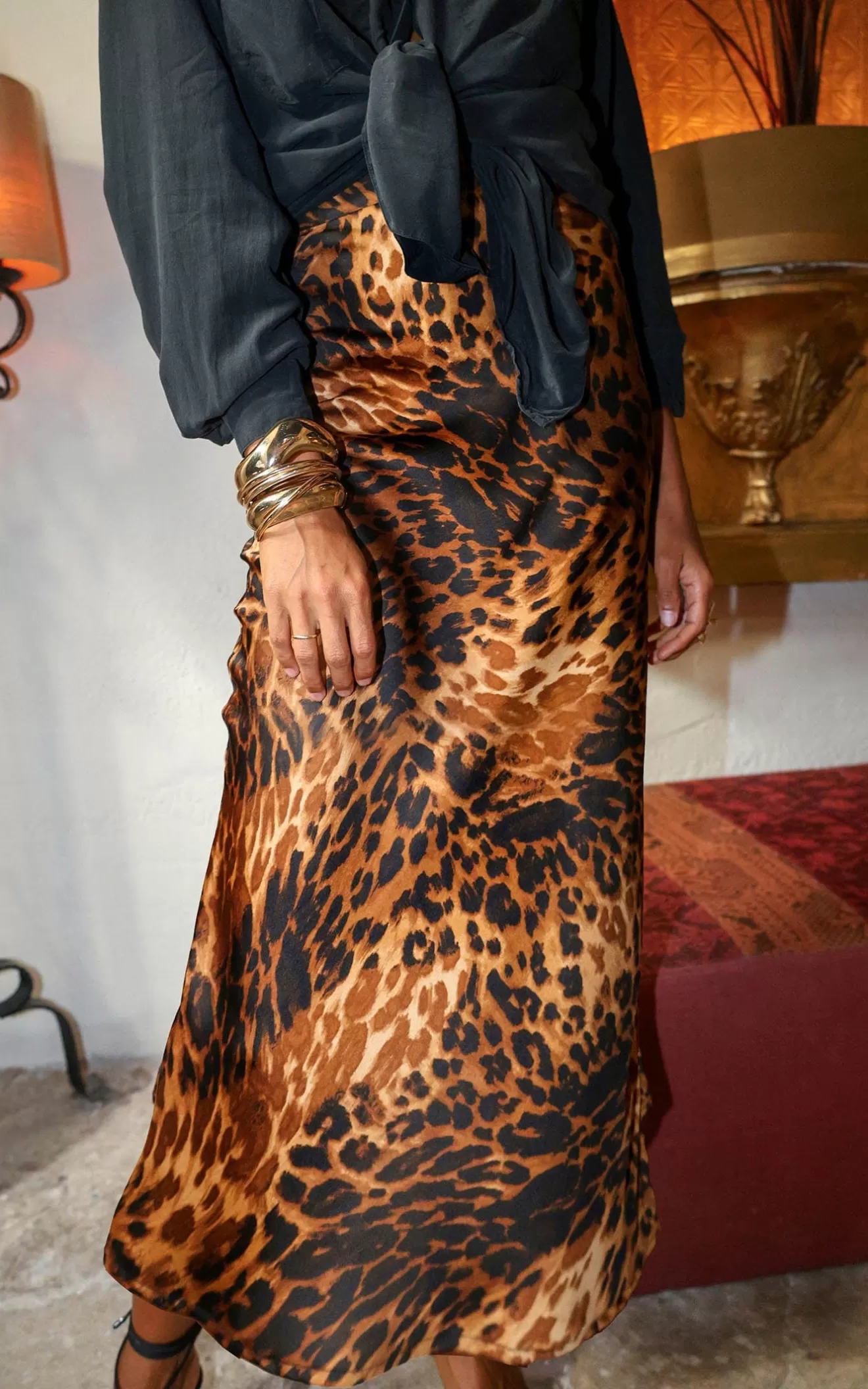 Dancing Leopard Skirts-Renzo Midi Slip Skirt In Luxe Leopard