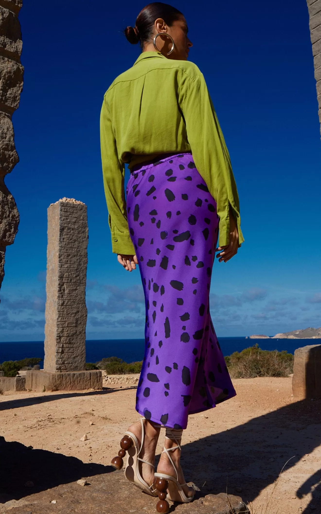 Dancing Leopard Skirts-Renzo Skirt In Abstract Dot Black On Purple