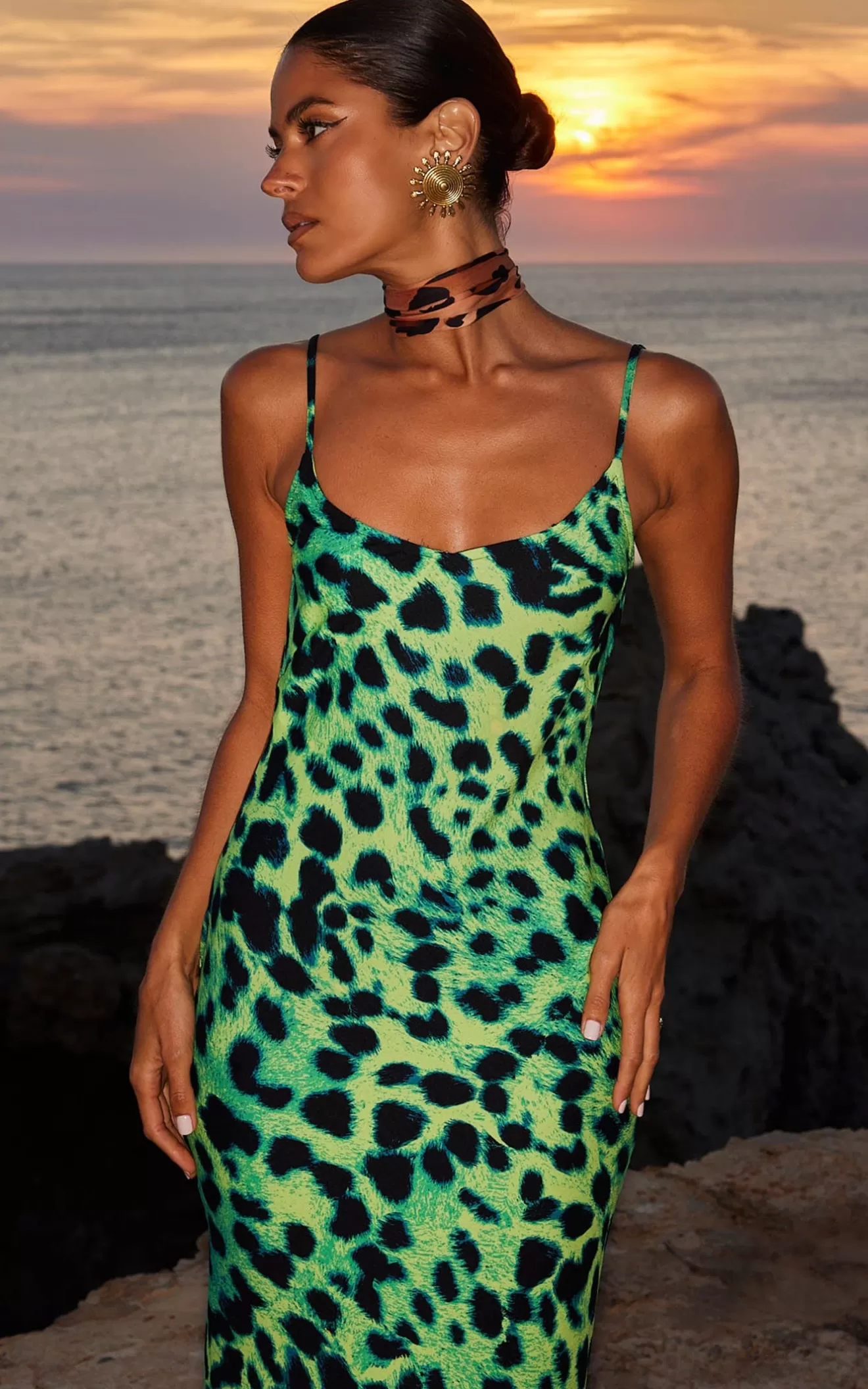 Dancing Leopard Summer Dresses | Strappy Dresses-Sienna Midaxi Dress In Lime Leopard